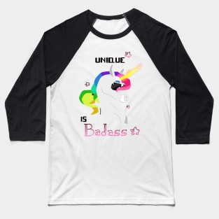 Unique is badass - Unicorn - Pink Baseball T-Shirt